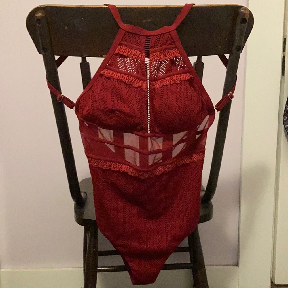 High neck one piece with open back